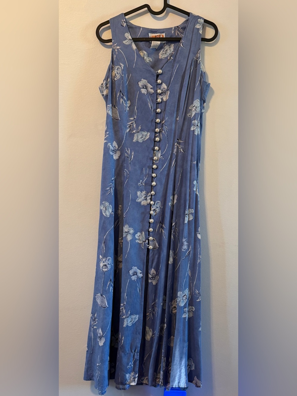Vintage 90s Lisa Joe Periwinkle Blue Floral Button Front Maxi Dress - Size 7